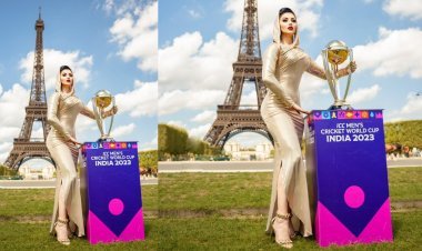 Urvashi Rautela Makes History by Unveiling the Cricket World Cup 2023 Trophy in Front of the Eiffel Tower In France